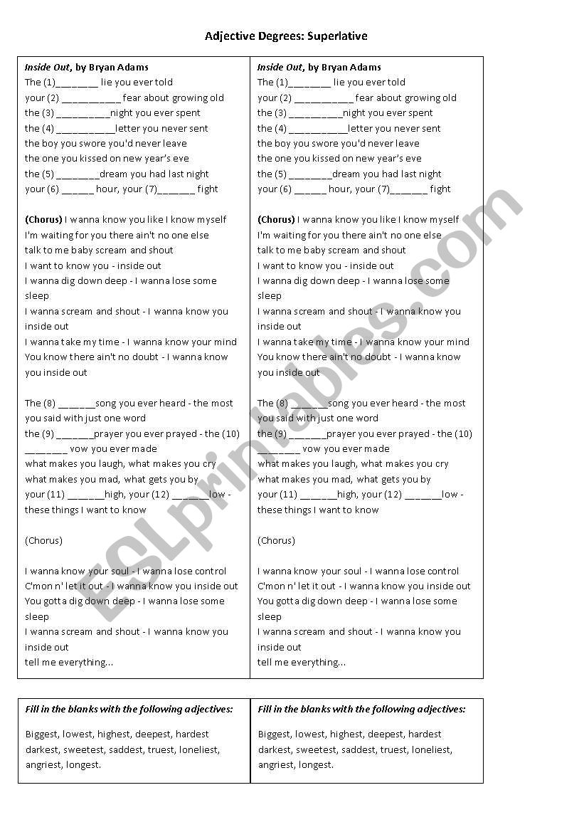 Adjective Degrees worksheet