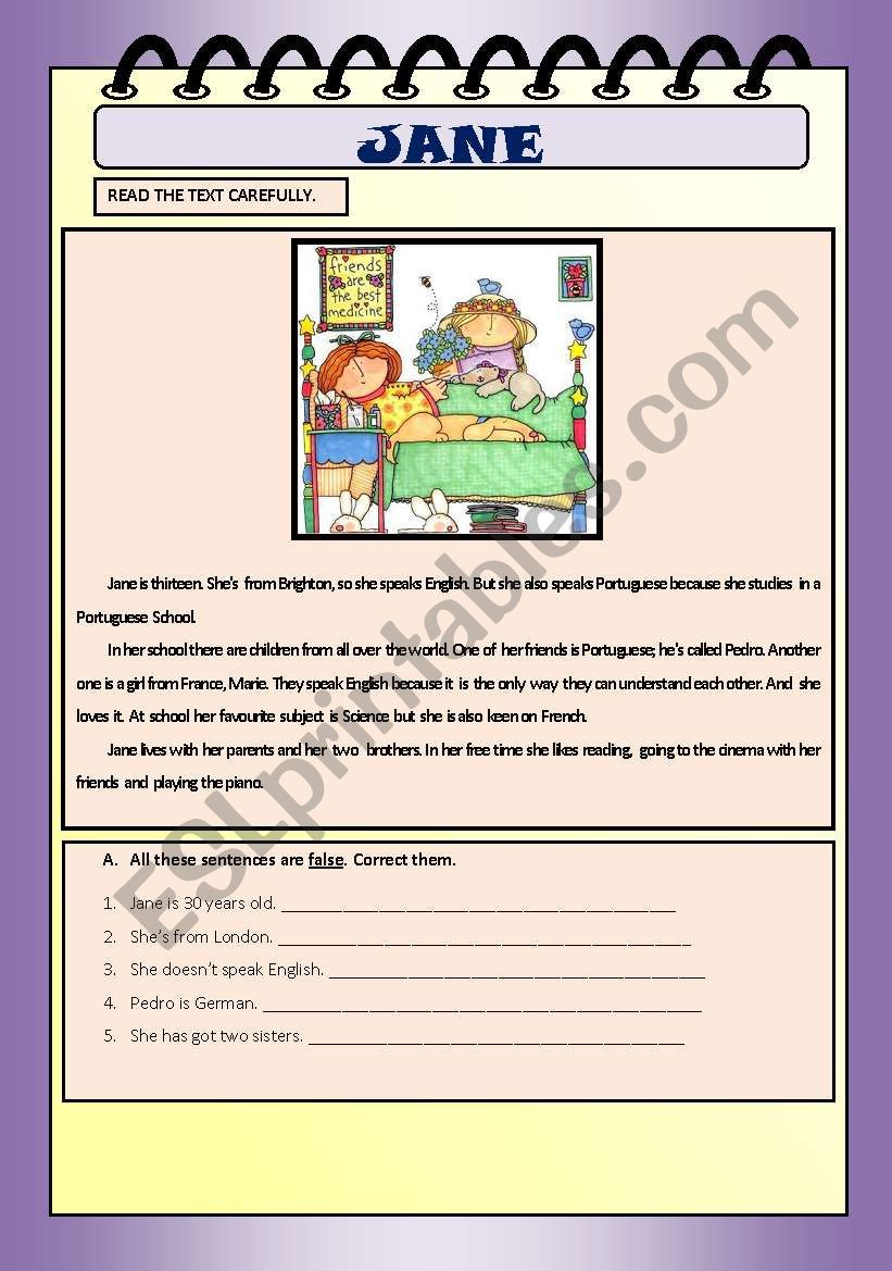 JANE - READING worksheet