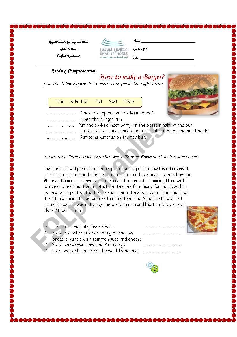 How to make a Burger? worksheet