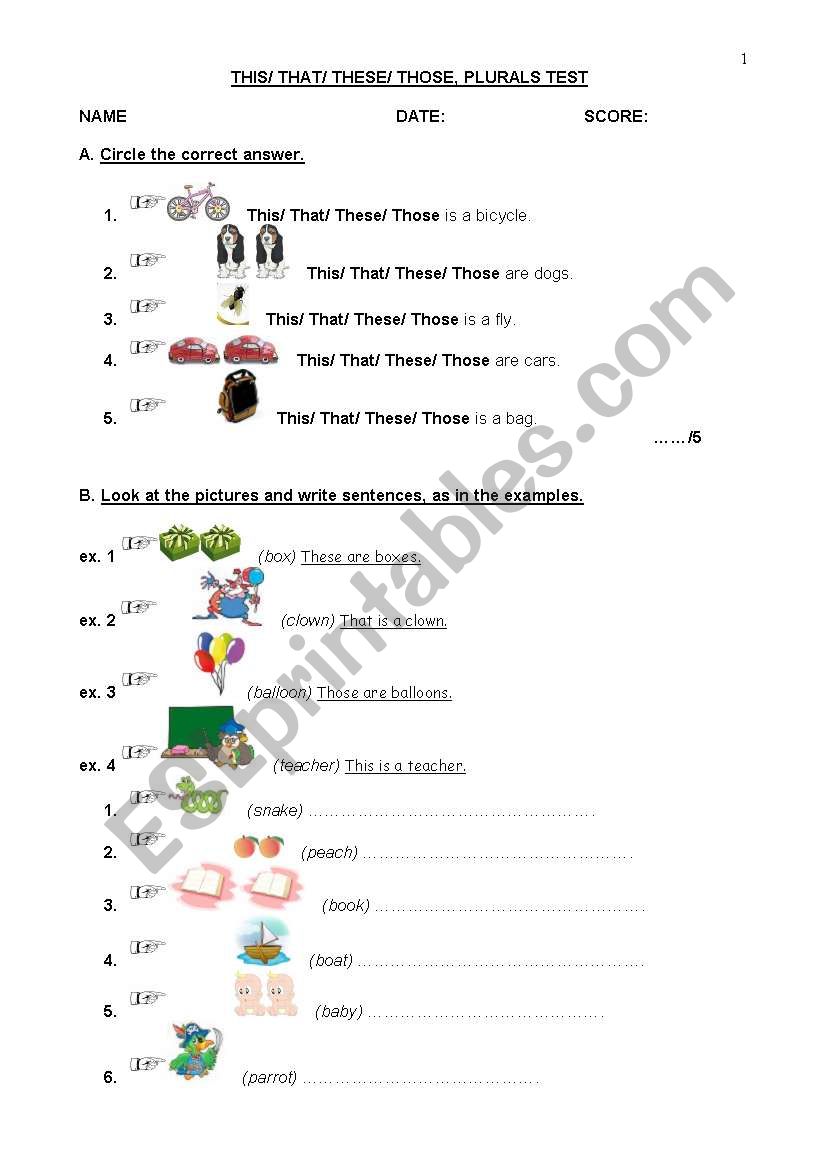 demonstratives and plurals test