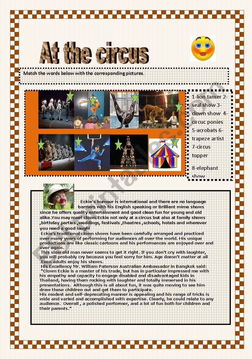 At the circus worksheet