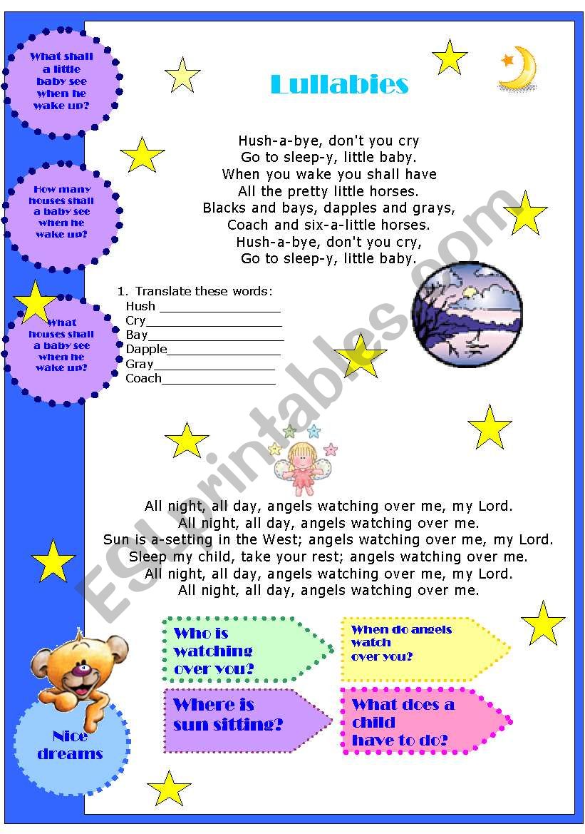 Lullubies worksheet