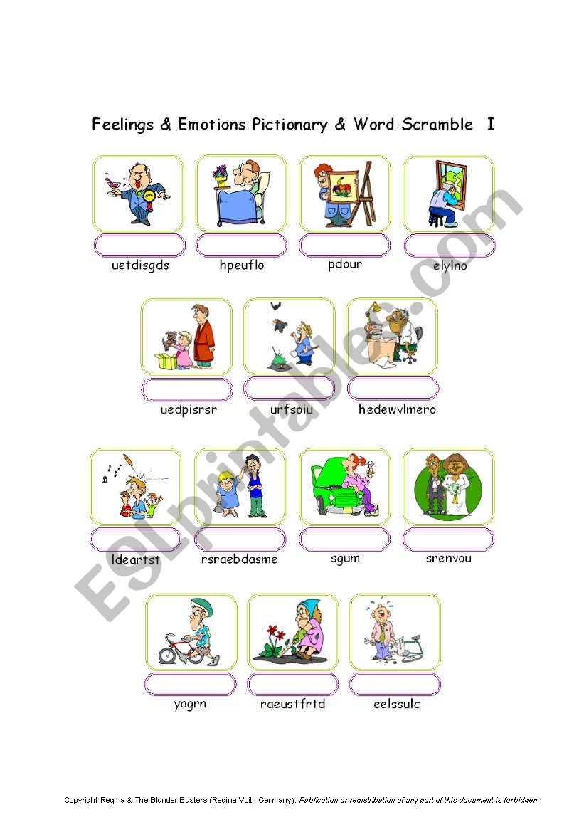 Feelings & Emotions / Pictionary - Word Scramble 2/2