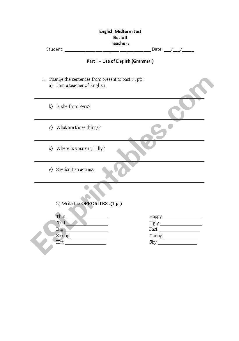 midterm test 2nd semester worksheet