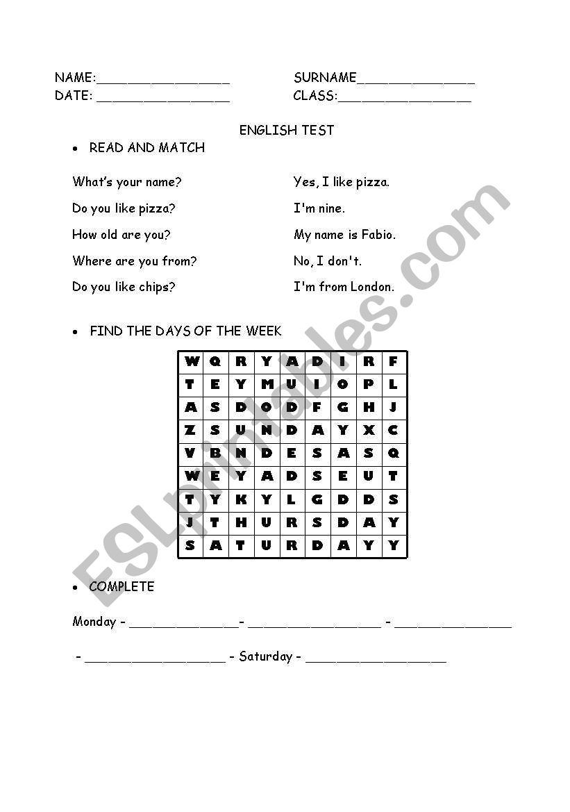 days, months, seasons worksheet