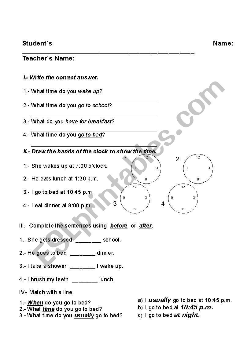 time and routines worksheet