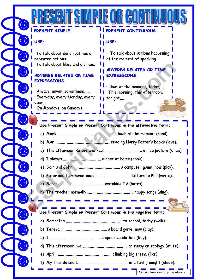 Present Simple or Continuous worksheet