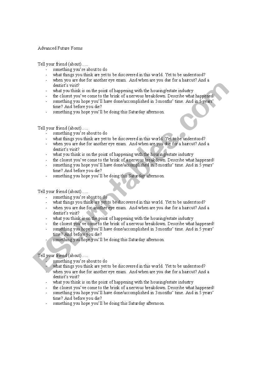 Advanced Future Forms Speaking Practice Questions