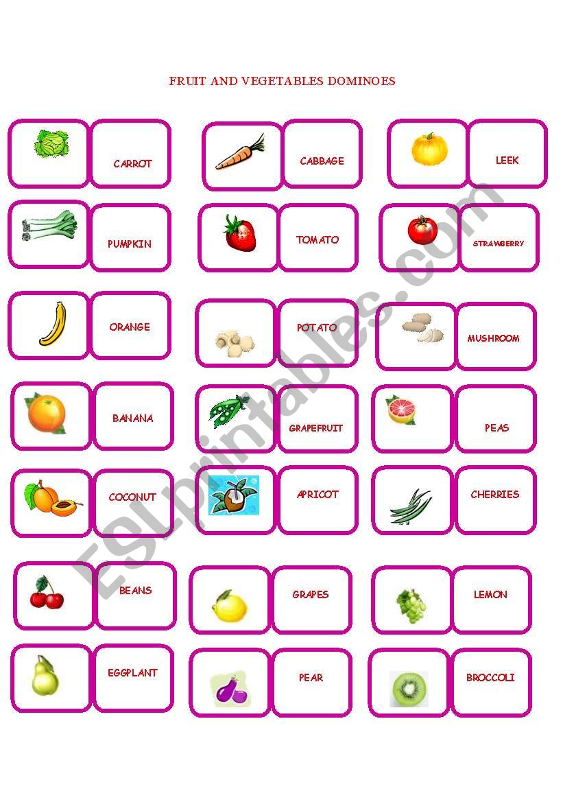 fruit and vegetables dominoes worksheet
