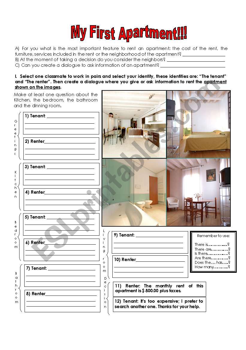 MY FIRST APRATMENT worksheet