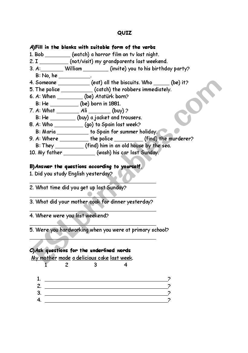 mixed exercises about past simple tense 