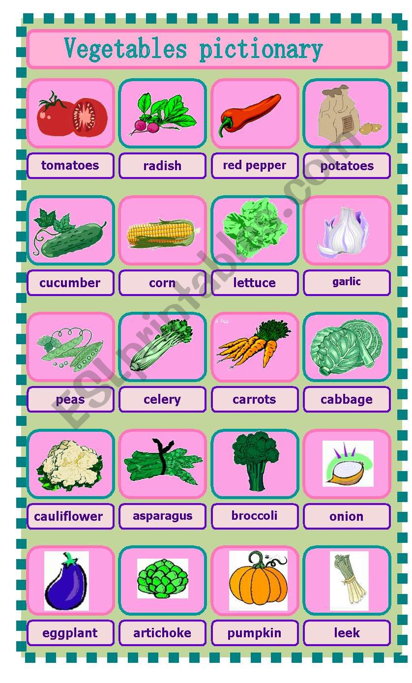 Vegetables Pictionary worksheet