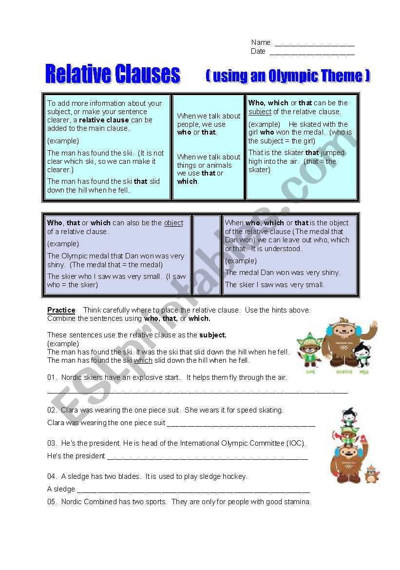 Relative Clauses Exercises and Answer Key