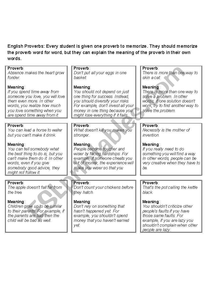 English proverbs worksheet