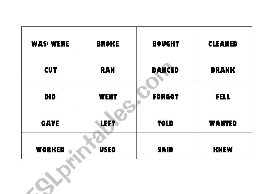 BINGO PAST VERBS worksheet