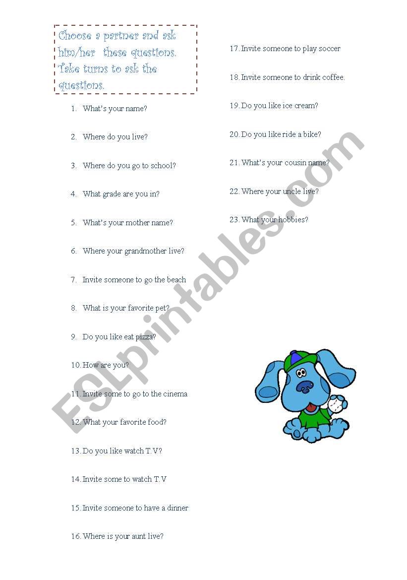 personal questions worksheet