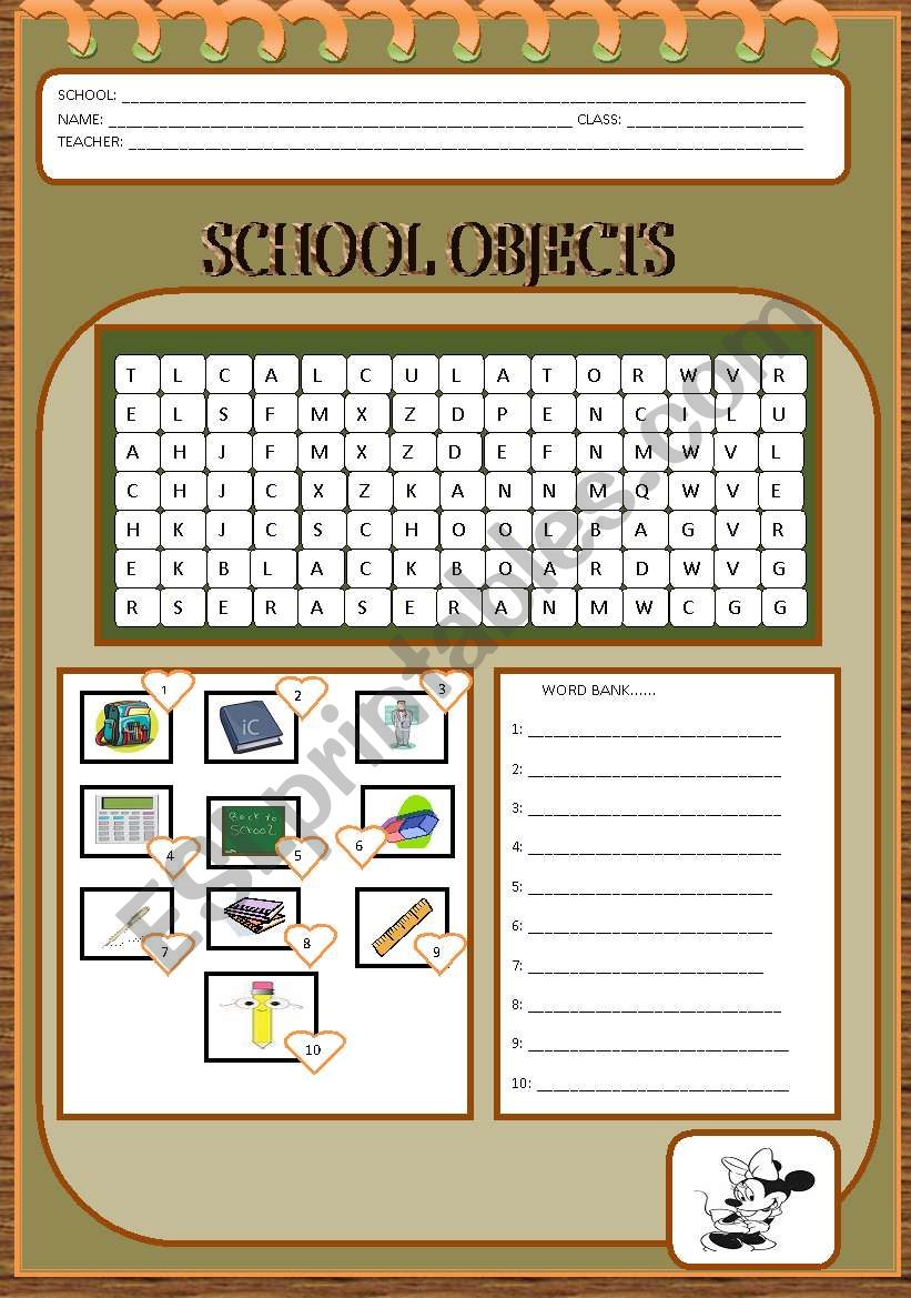 SCHOOL OBJECTS worksheet