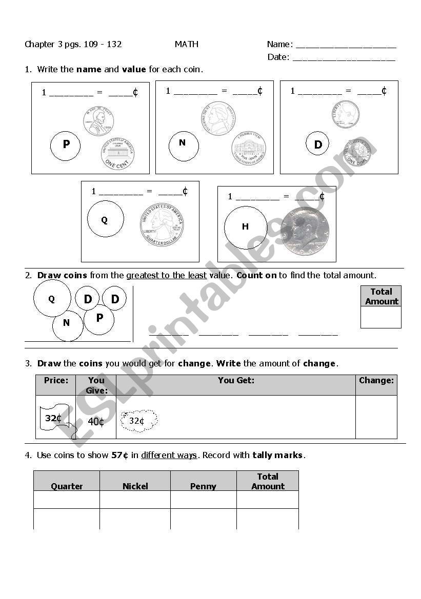 Money worksheet