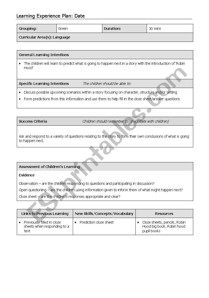 lesson worksheet