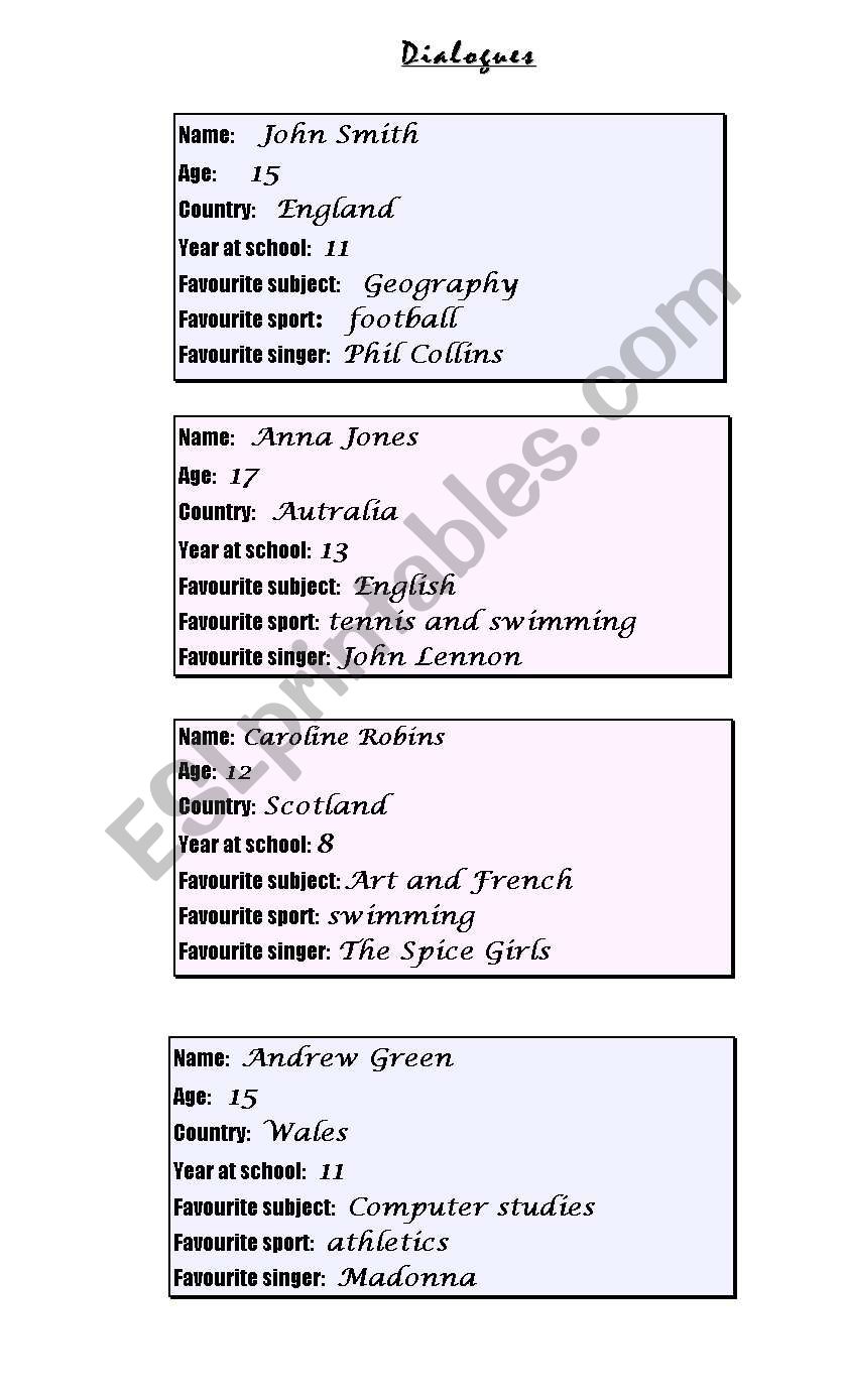 Speaking cards worksheet