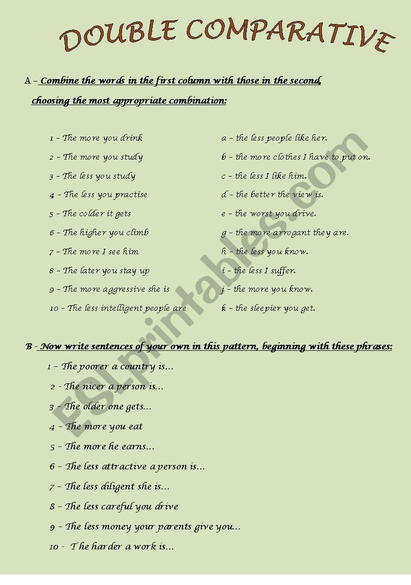 Double comparative worksheet