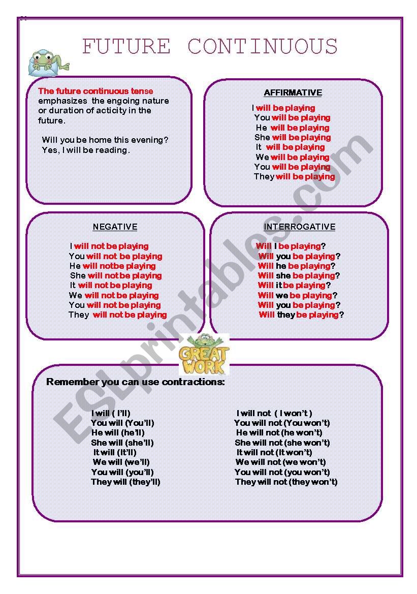 Future Continuous three pages worksheet