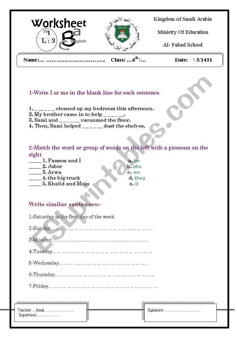 pronouns worksheet worksheet