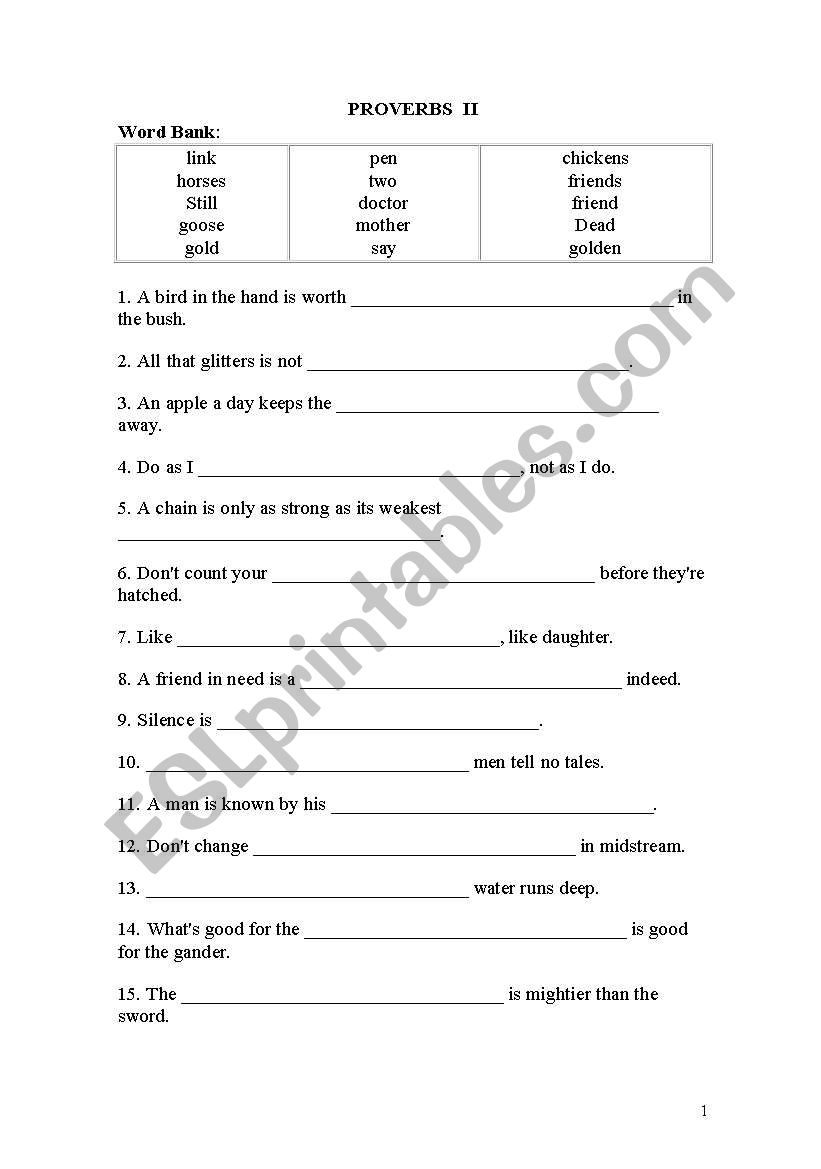 Proverbs worksheet