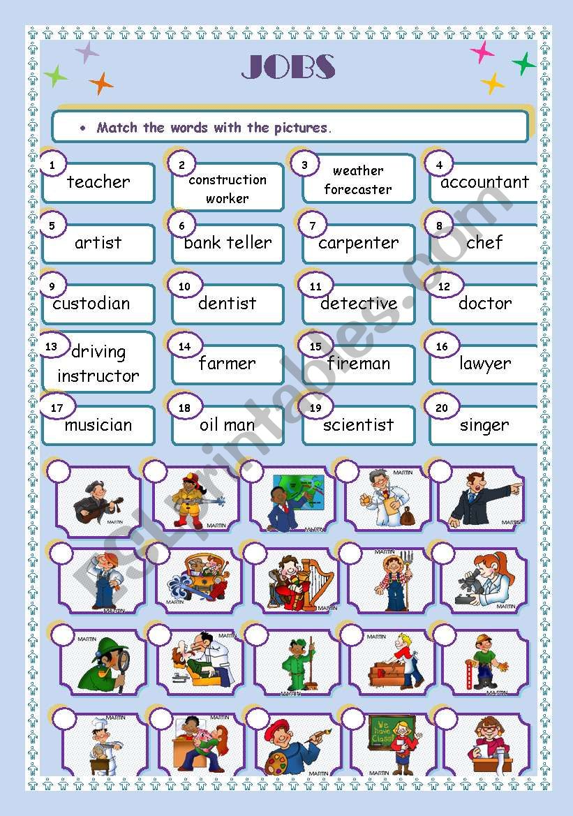 Jobs matching exercise worksheet