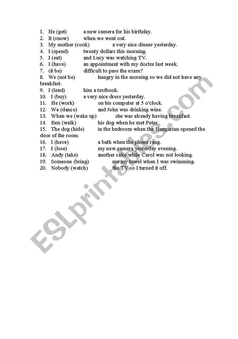 Past Simple and Past Continous Tense handout