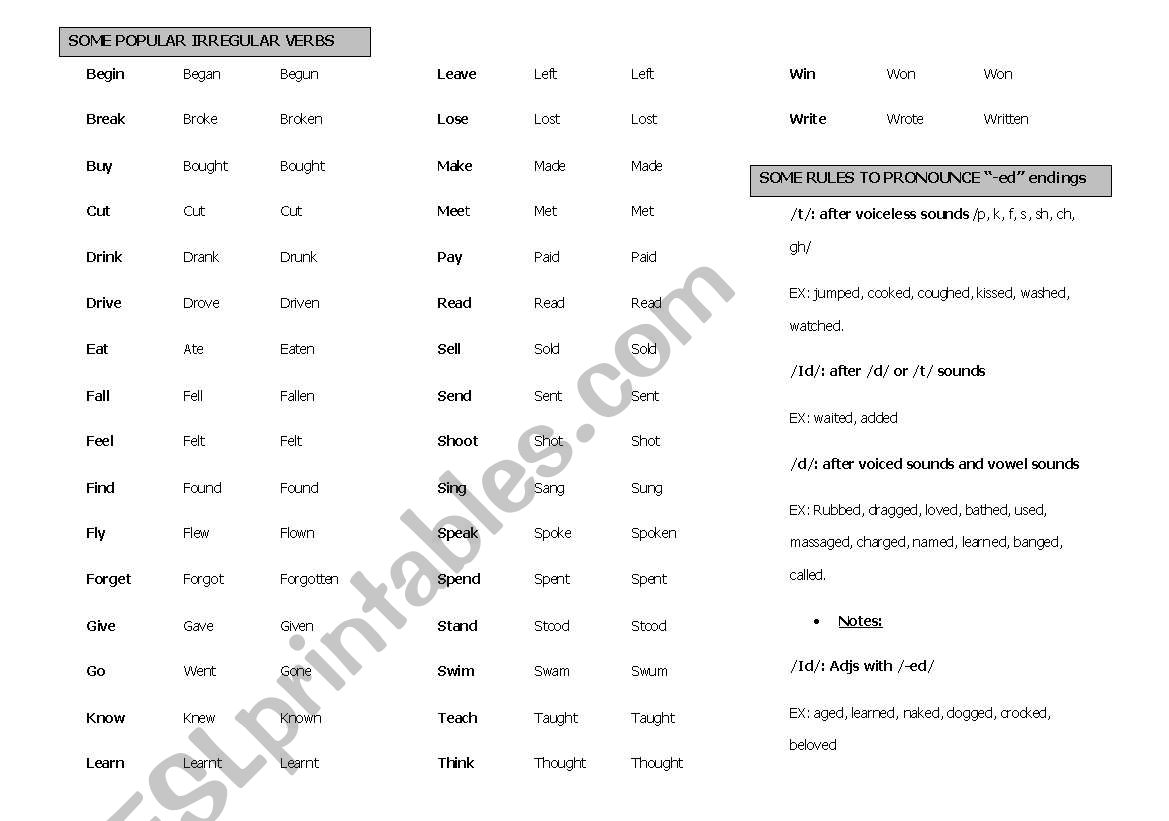 Irregular verbs  worksheet