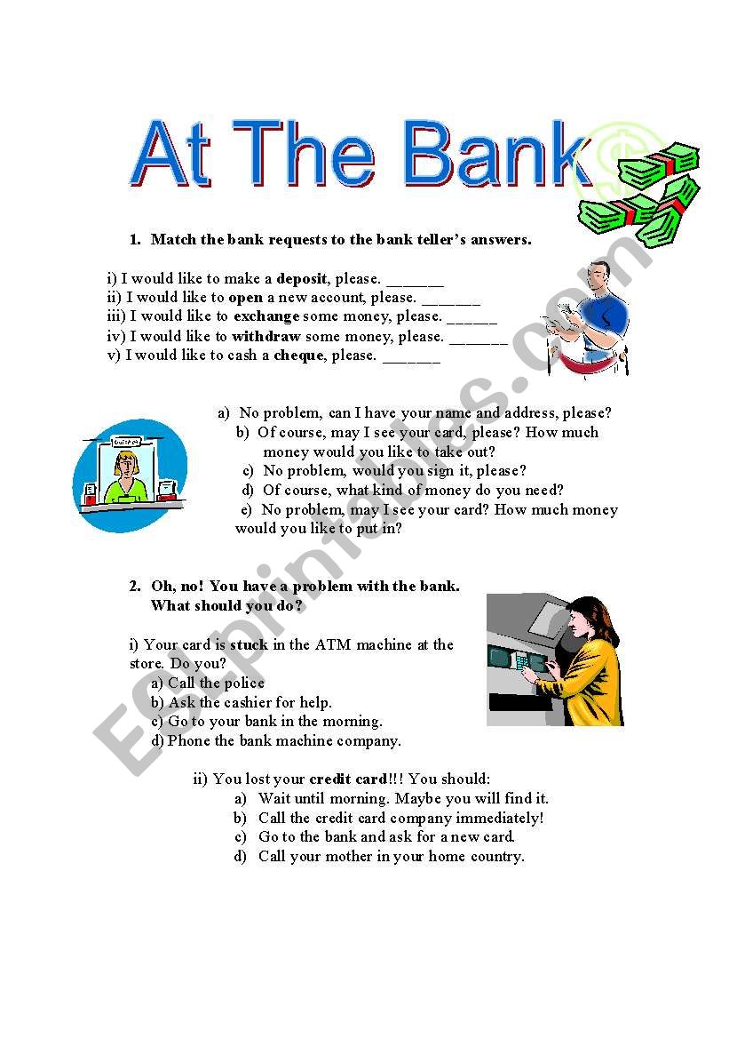 At the bank worksheet