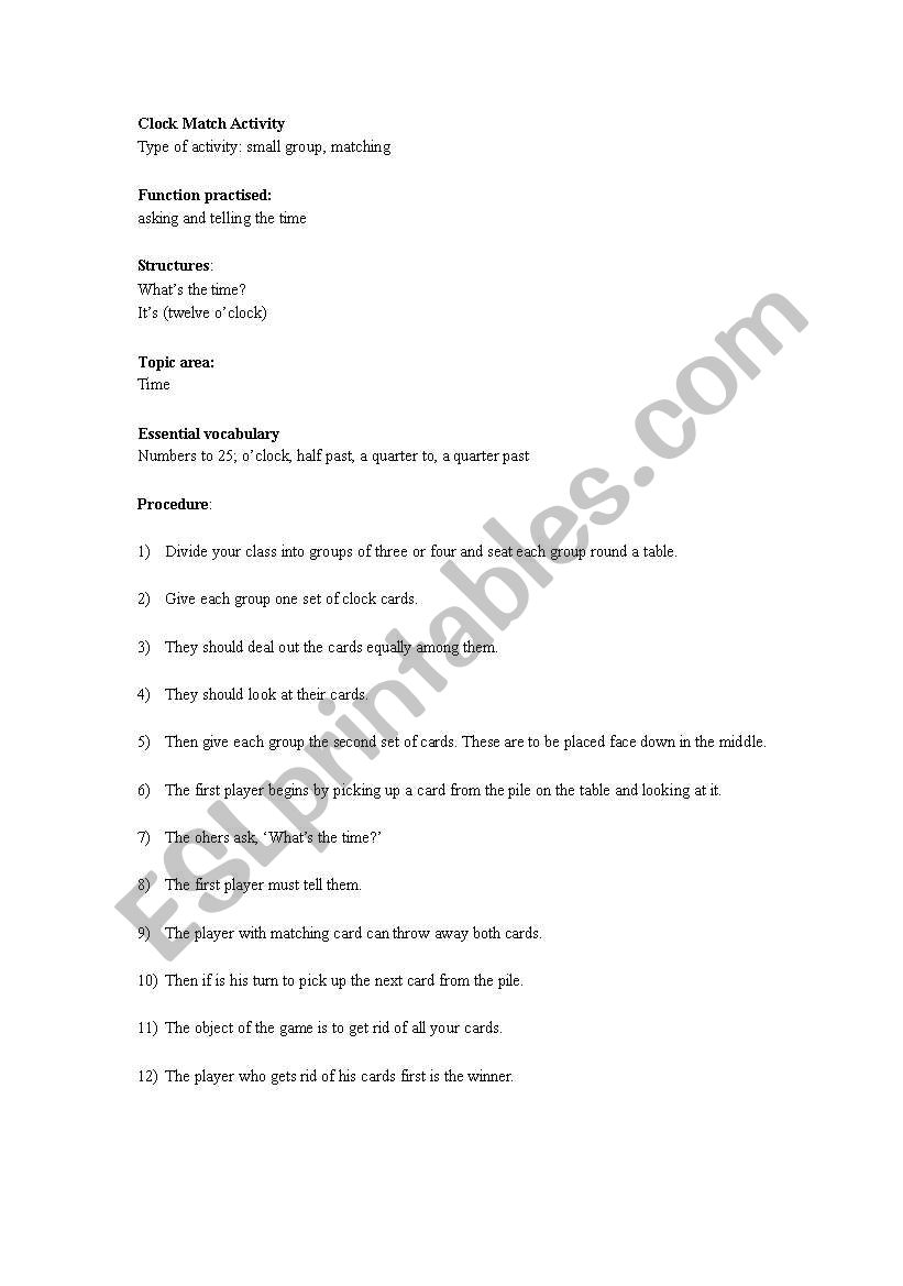 Clock Match Activity for function