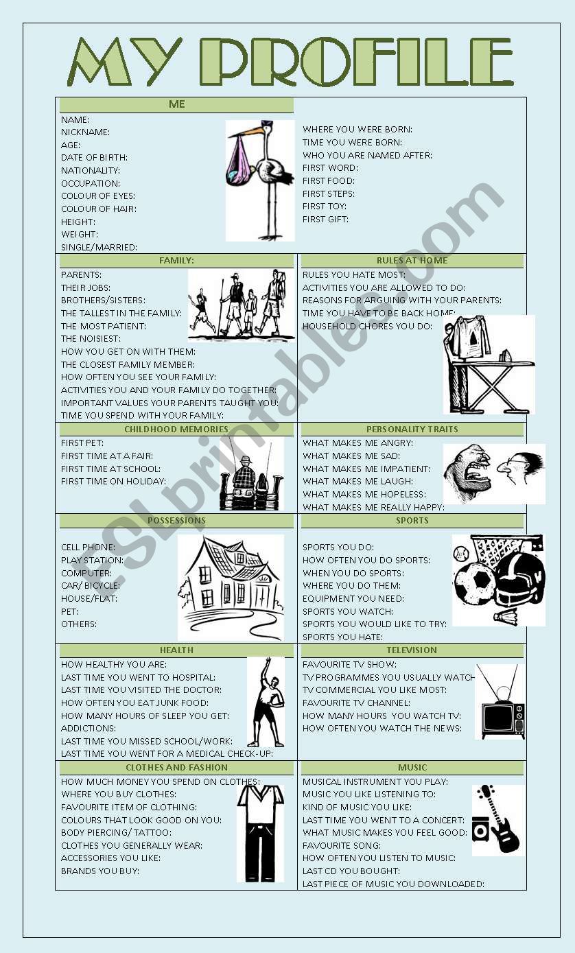 MY PROFILE worksheet