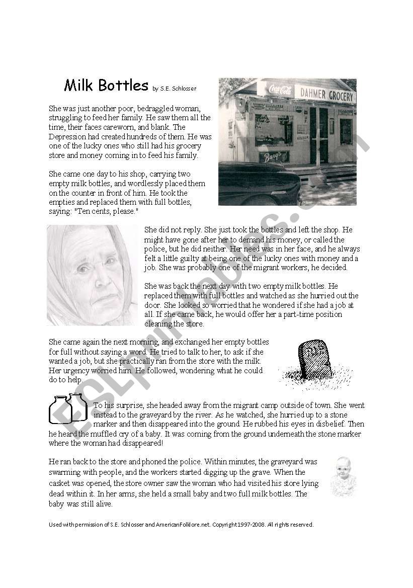 Ghost Story: Milk Bottles Reading and Worksheet Packet