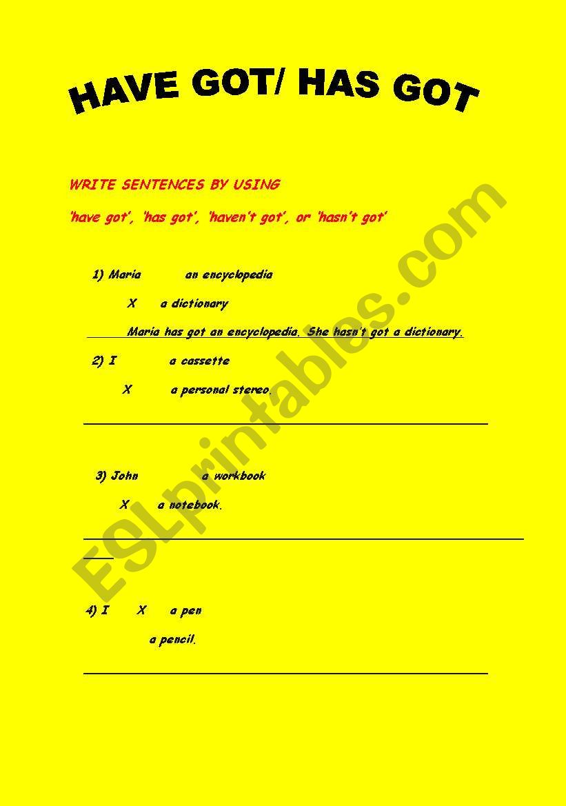 have got-has got worksheet