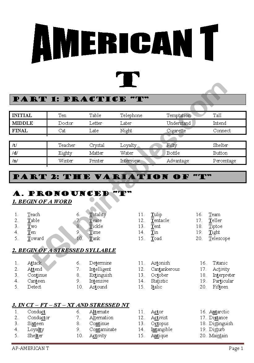 American T and R worksheet