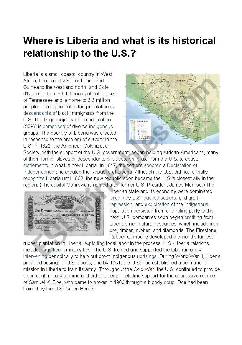 Where is Liberia and what is its historical relationship to the US?