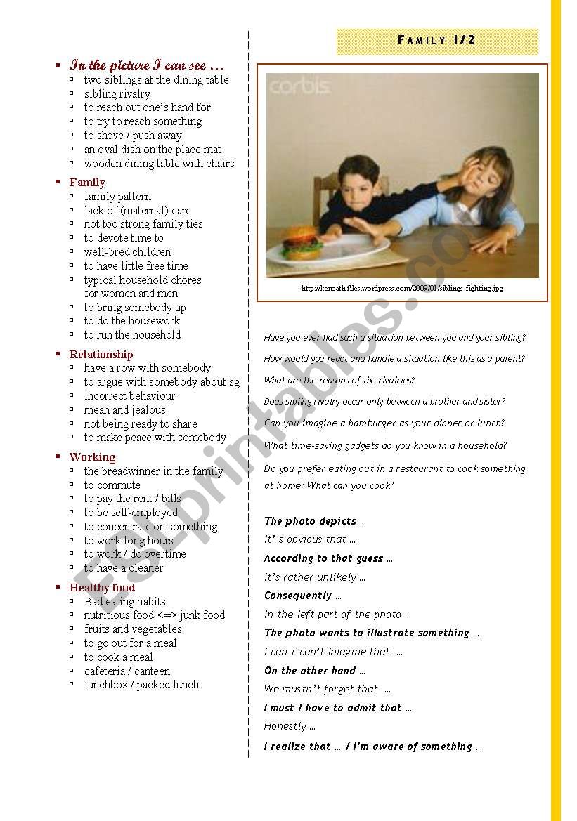 Picture Descriptions by topics - Family 2 (2pages) - Sibling rivalry