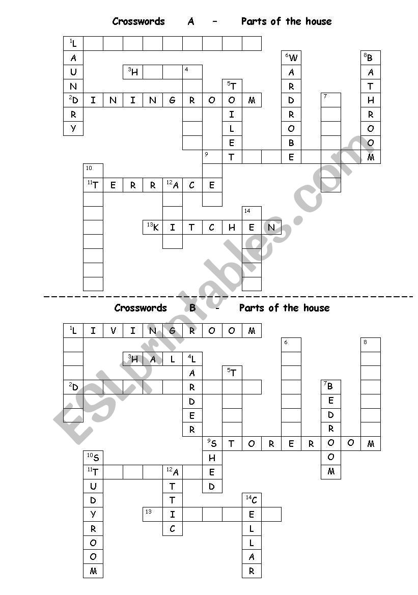 Parts of the house crosswords - pair work, key is added