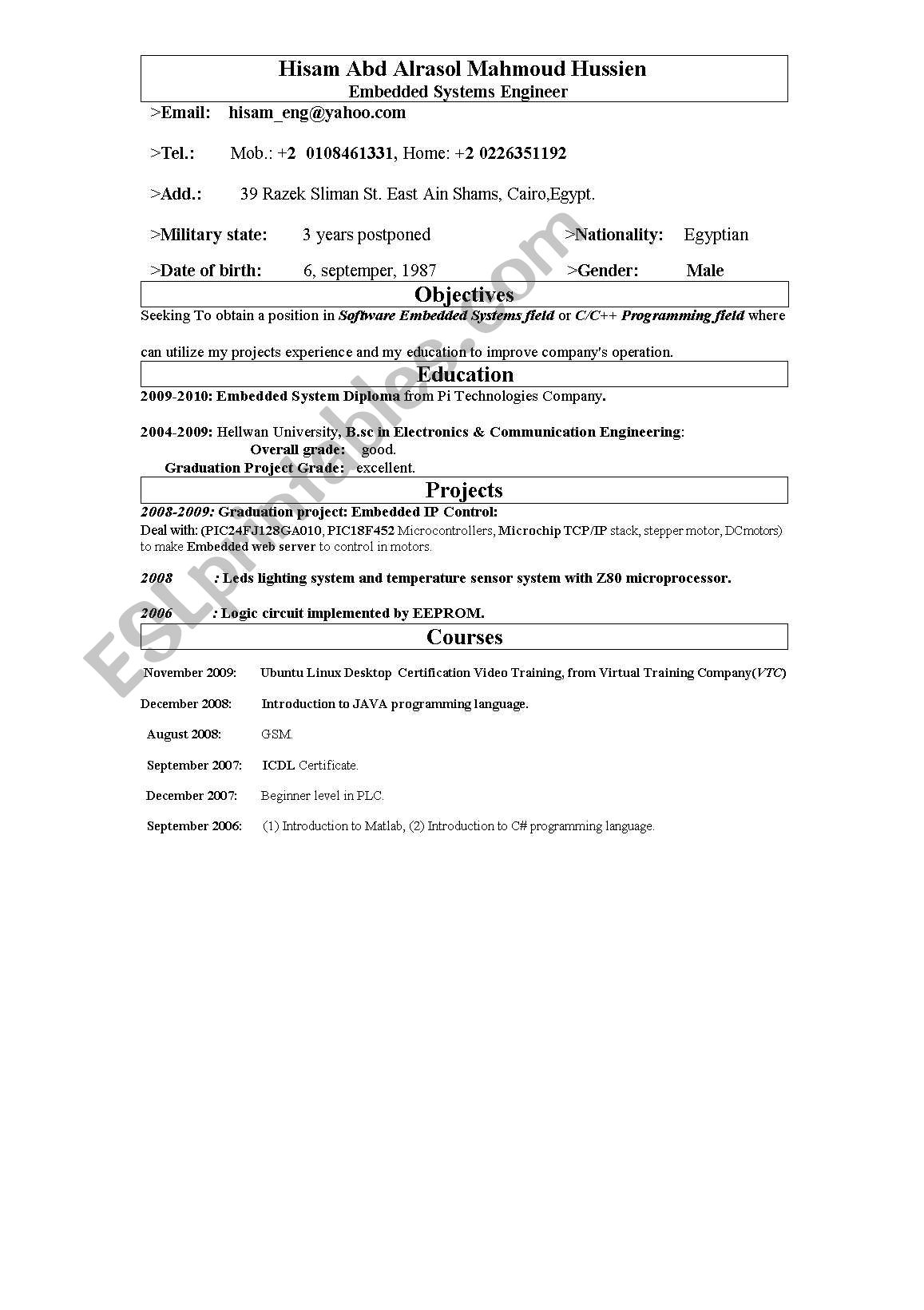 cv writing worksheet