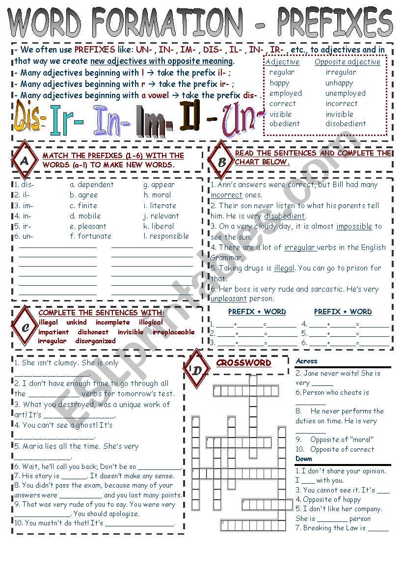 WORD FORMATION - PREFIXES worksheet