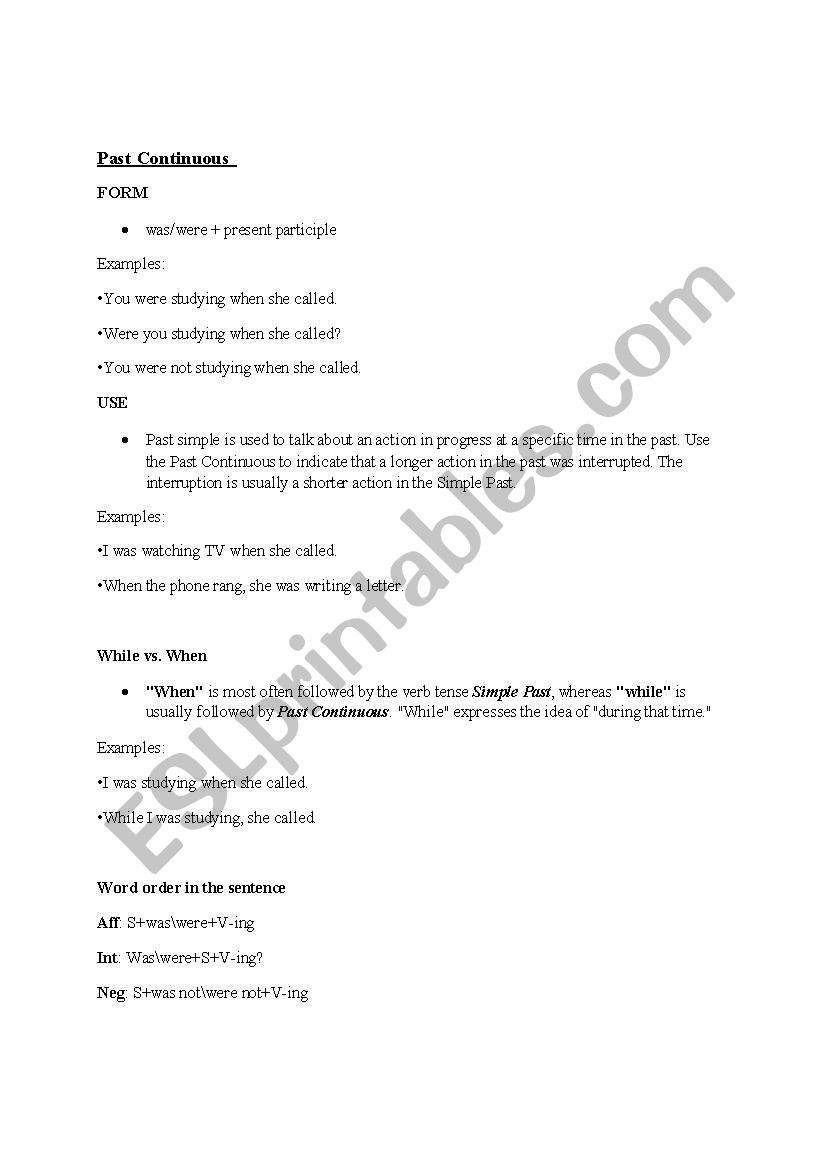 Past Continuous worksheet