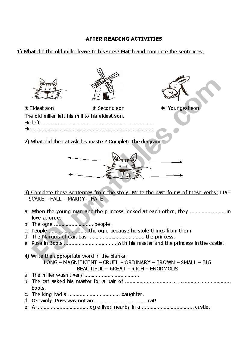 Puss in boots activities worksheet