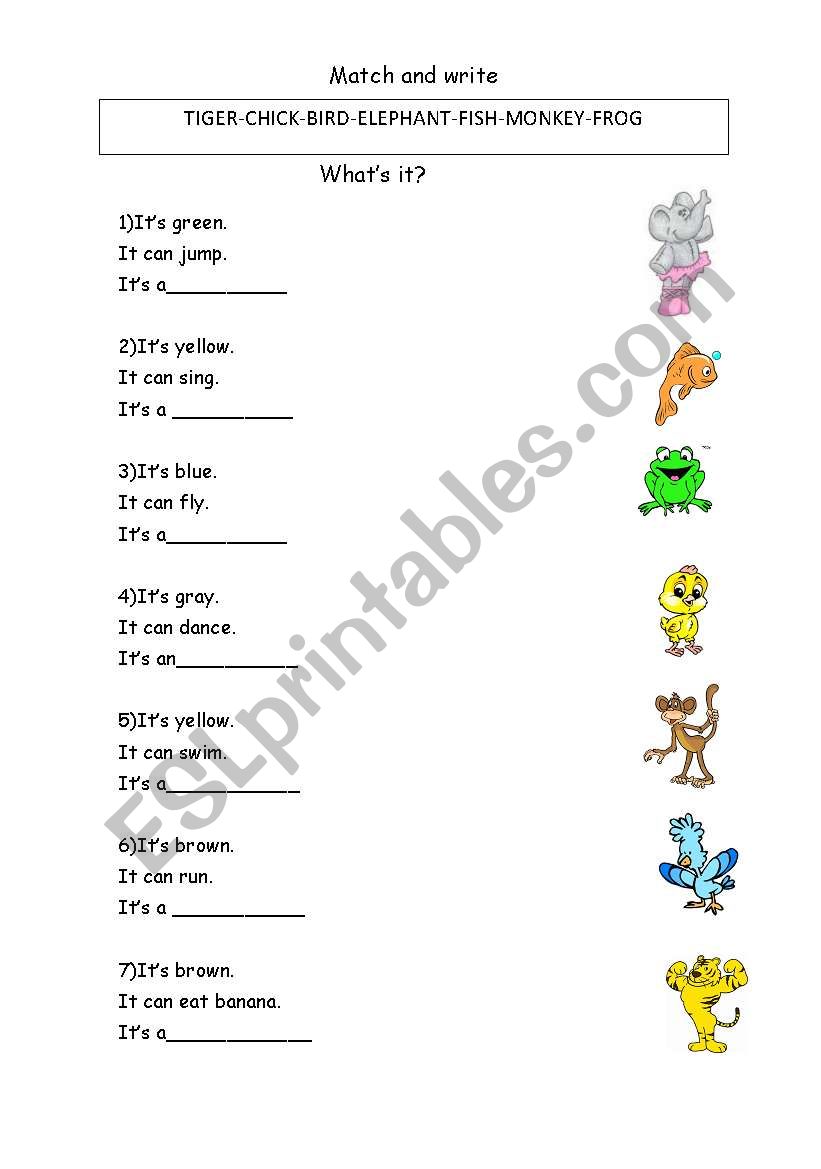 Animals description worksheet