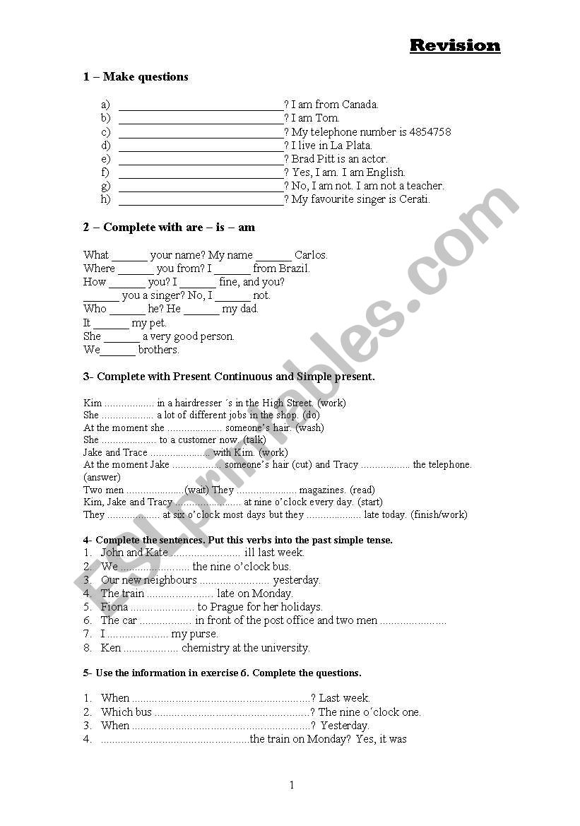 Revision worksheet