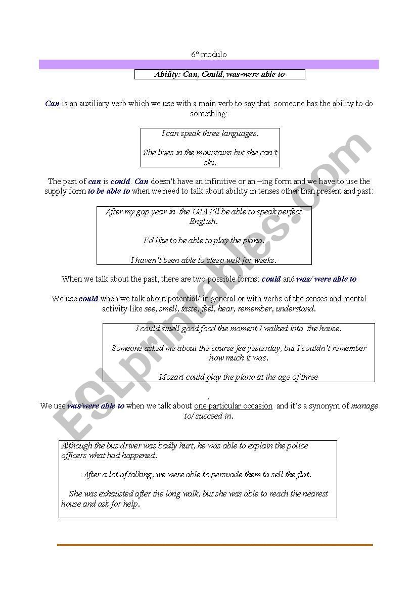 Can, could and be able to worksheet