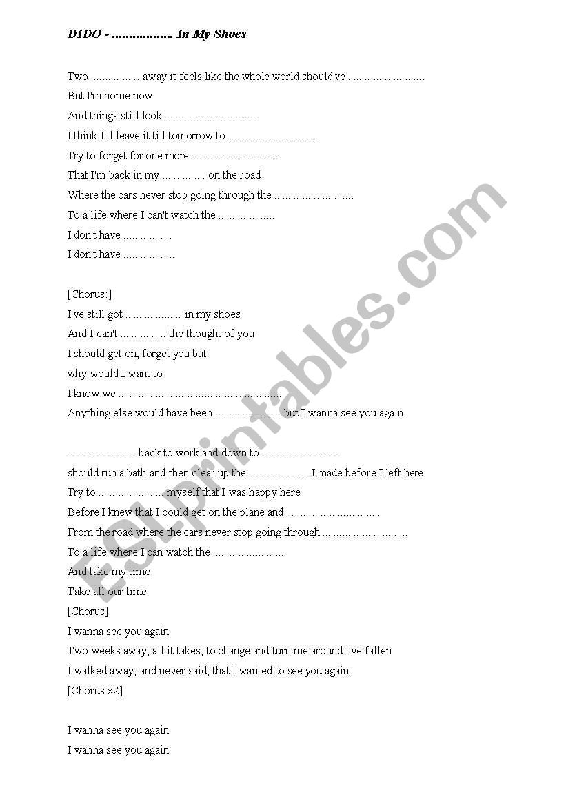 DIDO Sand in my shoes worksheet