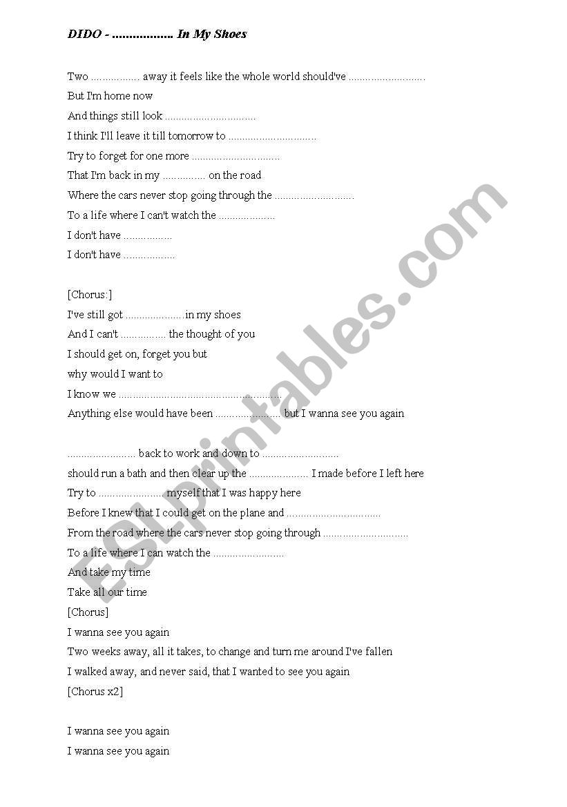 DIDO Sand in my shoes worksheet