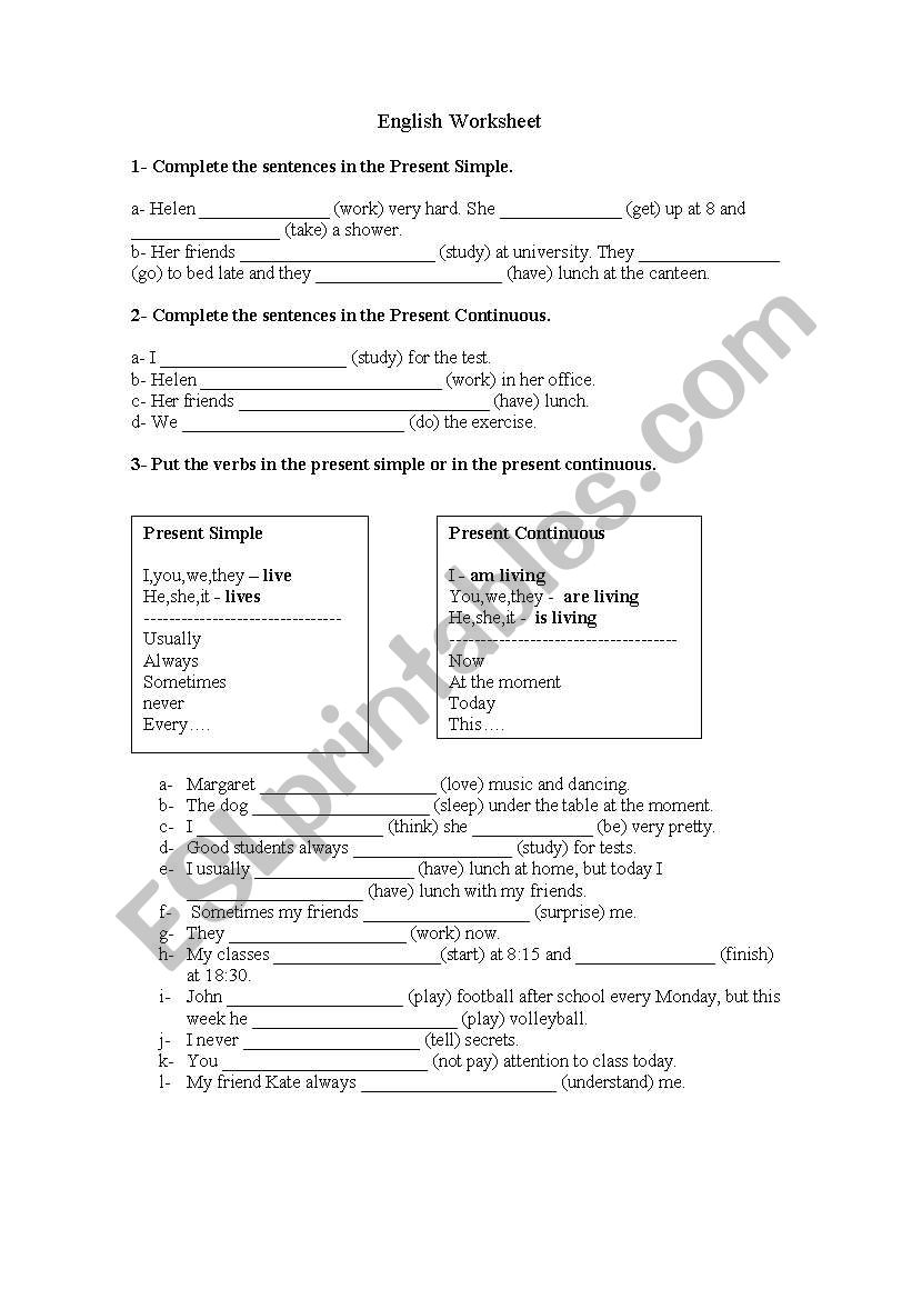 Present simple or Present Continuous worksheet
